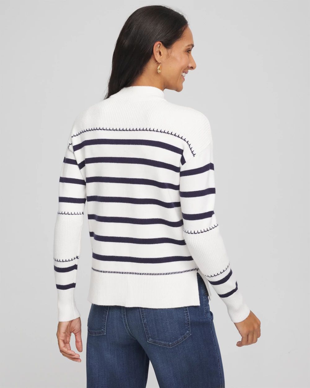 Striped Relaxed Mockneck Pullover click to view larger image.