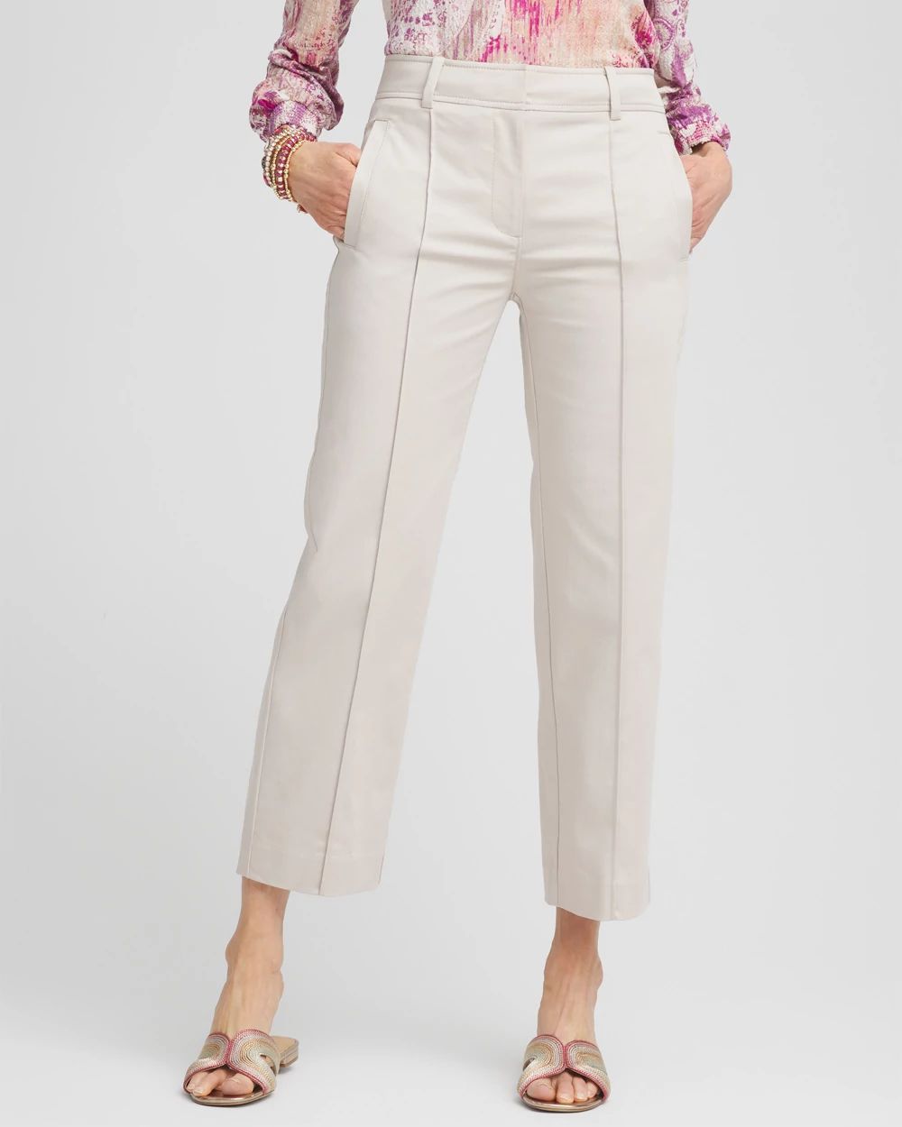 Stretch Sateen Straight Cropped Pants