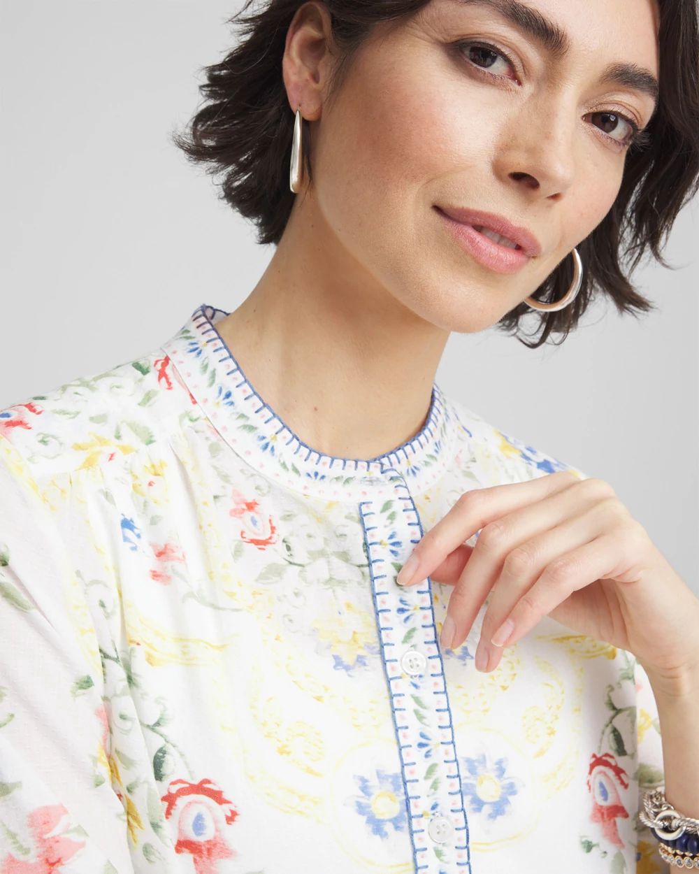 Floral Billow-Sleeve Blouse