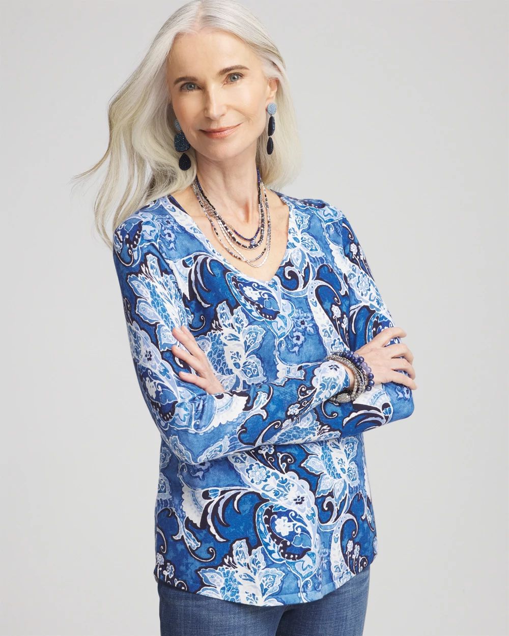 Paisley V-Neck Pullover Sweater