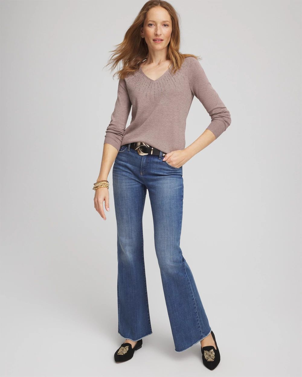 Ella Embellished V-Neck Sweater click to view larger image.