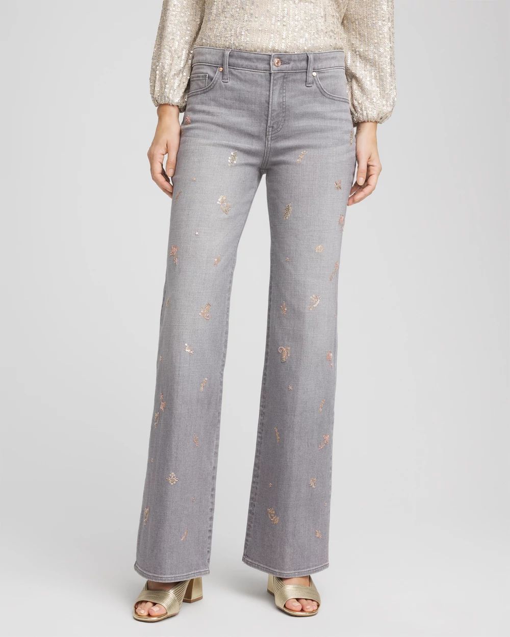 Rose Gold Embellished Girlfriend Flared Jeans