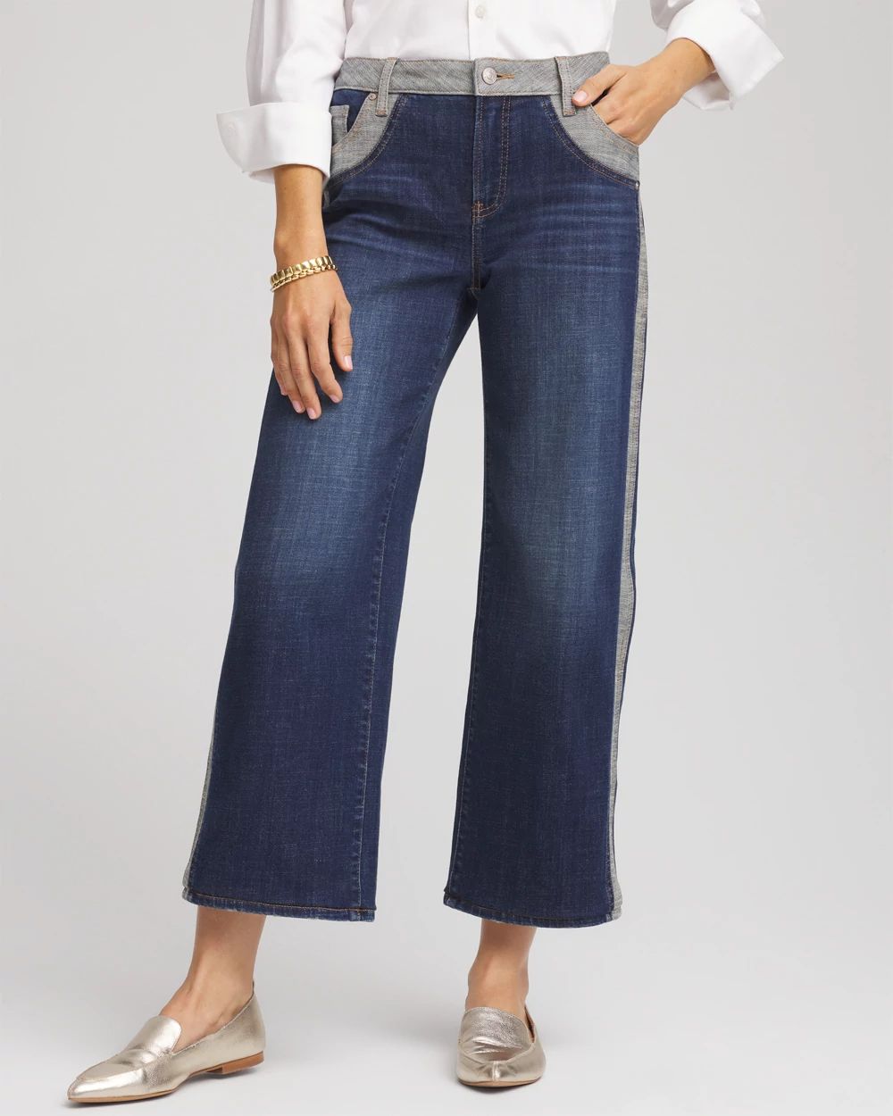 Girlfriend Cropped Colorblock Wide-Leg Jeans