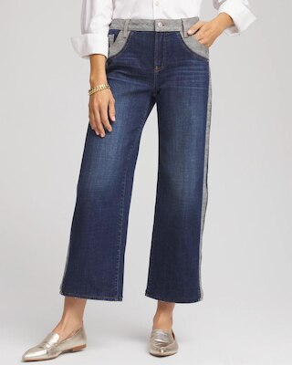 Girlfriend Cropped Colorblock Wide-Leg Jeans