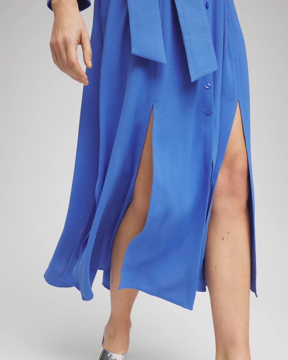 Belted Split Hem Maxi Shirtdress click to view larger image.