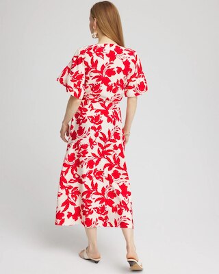 Floral Ruffle-Sleeved Midi Dress click to view larger image.