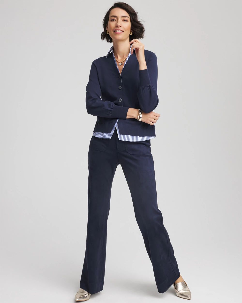 Striped Collared Cardigan Sweater click to view larger image.