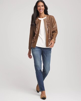 Floral Cutwork Faux Leather Jacket click to view larger image.