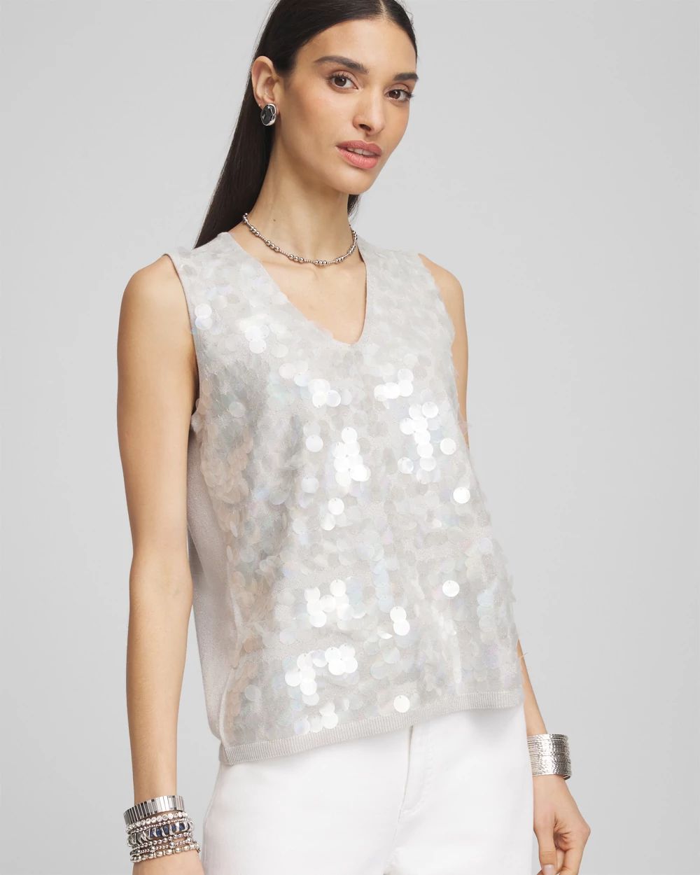 Iridescent V-Neck Sleeveless Tank Top