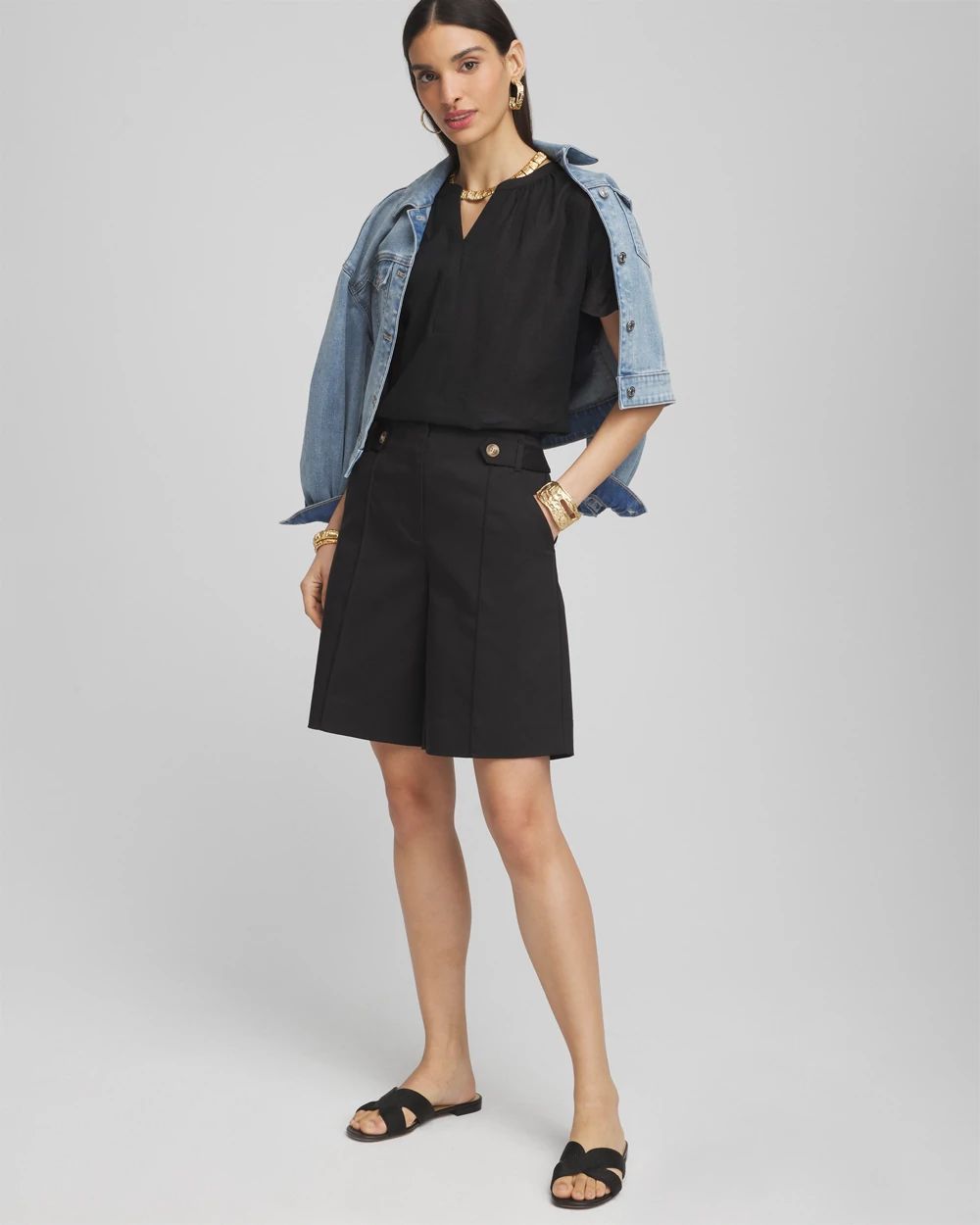 Sateen Tab-Front A-line Shorts