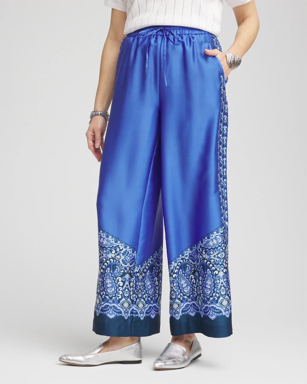 Pull-on Paisley Drawstring Cropped Pants