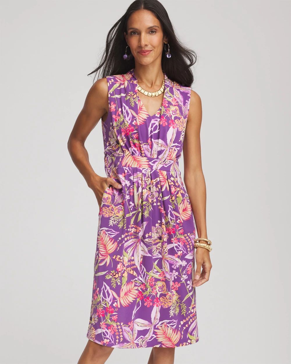 Floral Pleated Jersey Dress