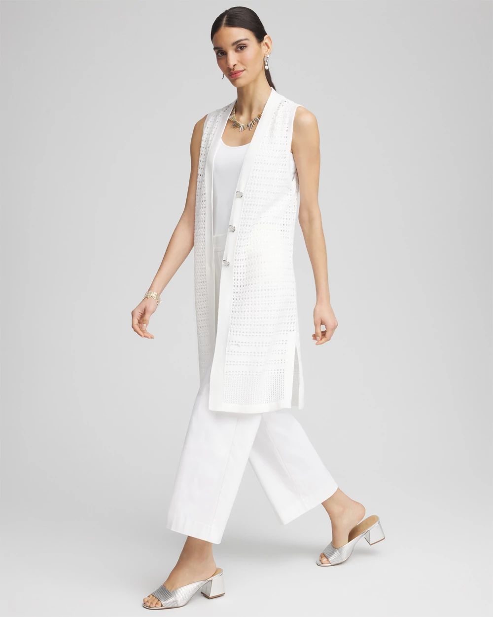Pointelle Sleeveless Midi Sweater Vest