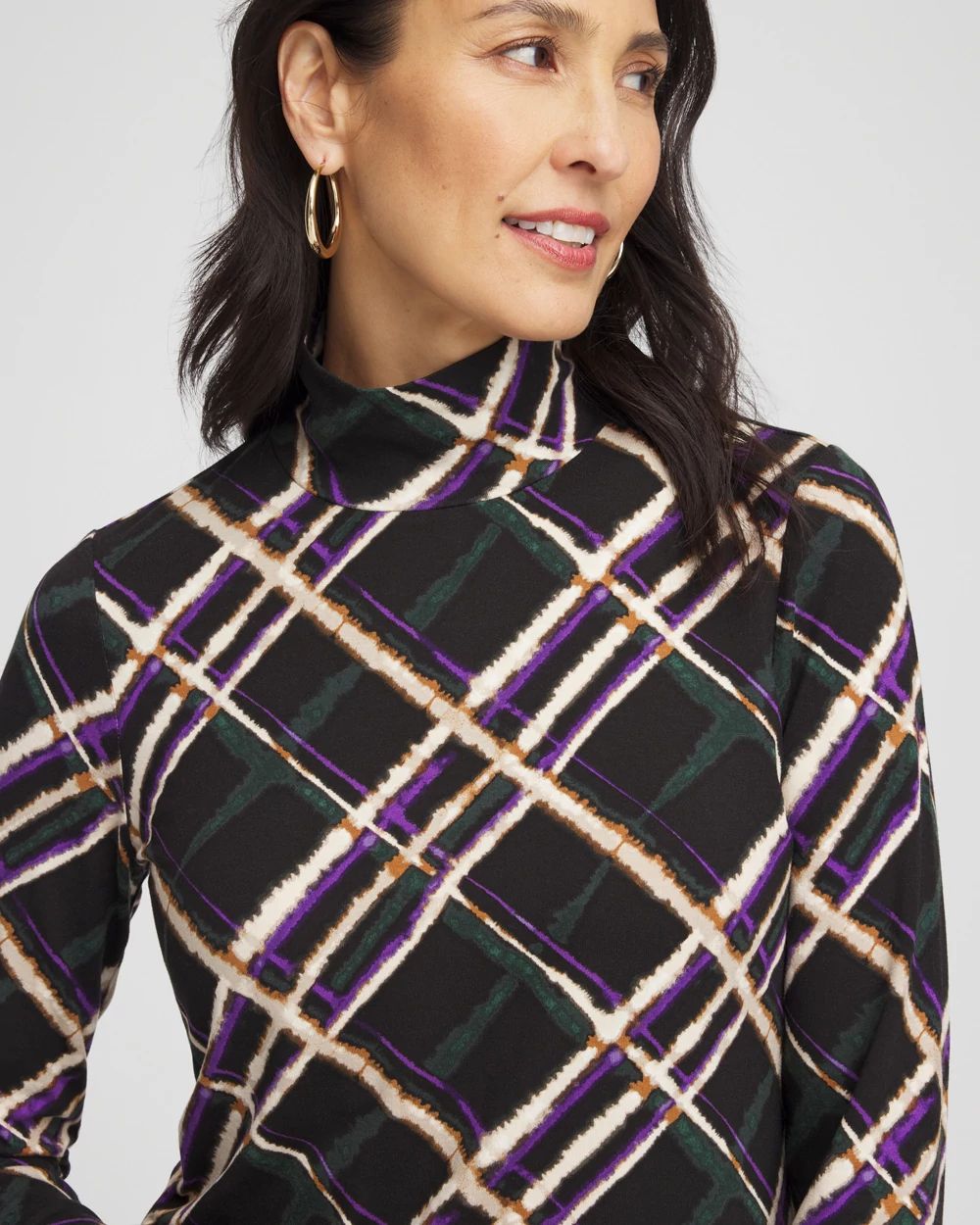 Touch of Cool™ Plaid Mock Neck Layering Tee