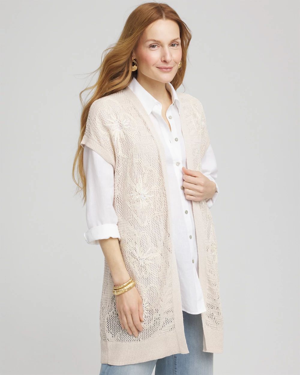 Pointelle Open-Front Cardigan