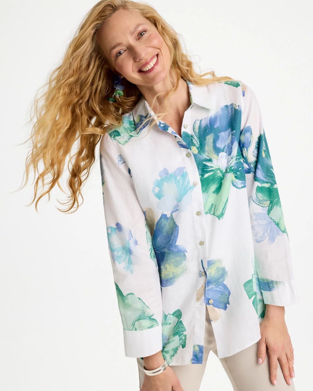 No Iron™ Printed Linen Shirt click to view larger image.