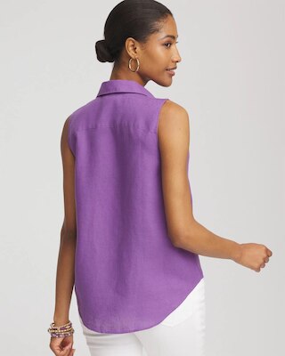 No Iron™ Linen Tie-Front Sleeveless Shirt click to view larger image.