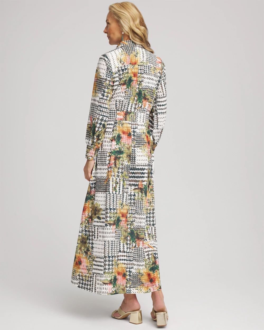 Artisanal Floral Print  Maxi Shirtdress click to view larger image.