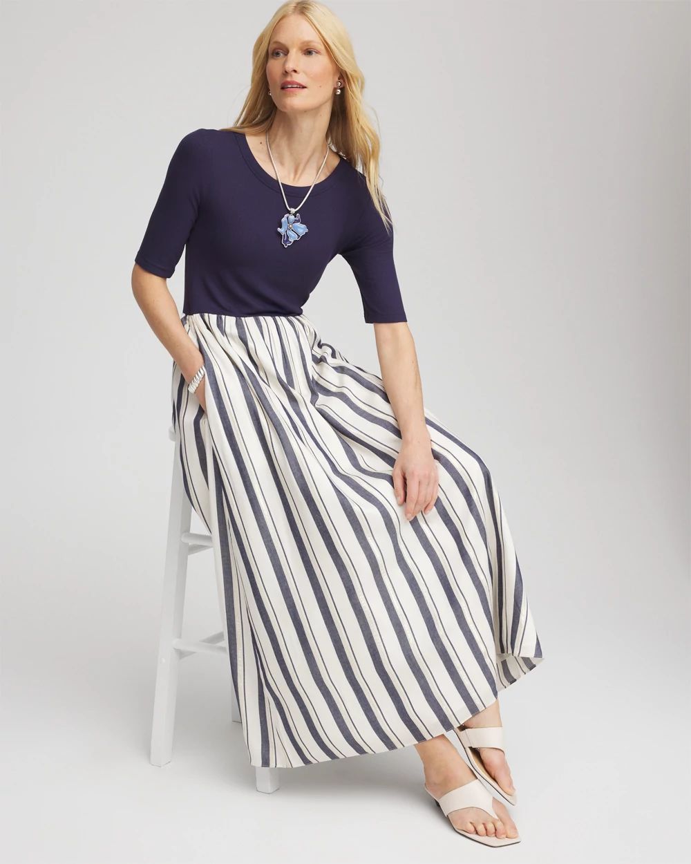 Mixed Metallic Striped Maxi Dress