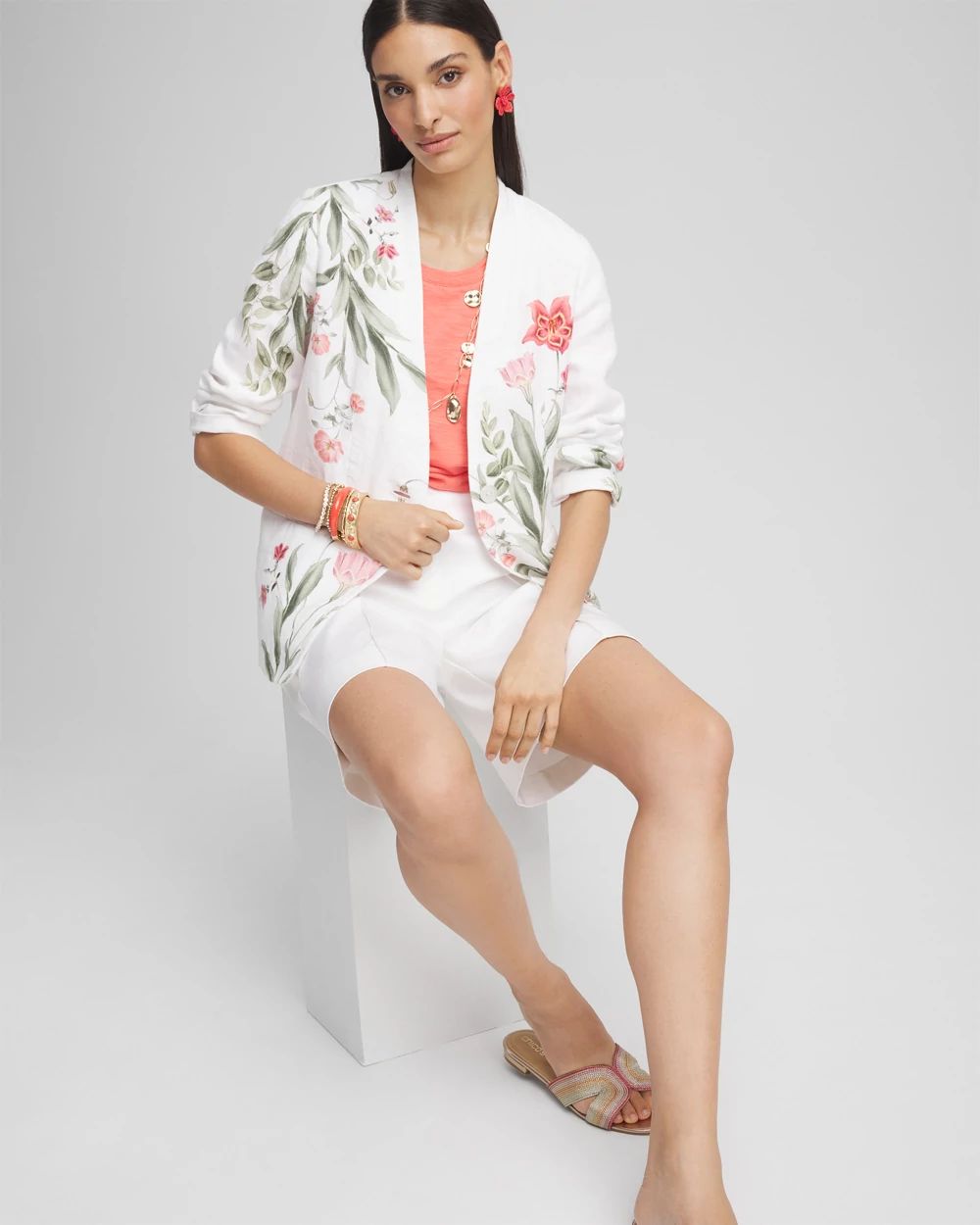 Floral Linen Non-Stretch Blazer click to view larger image.