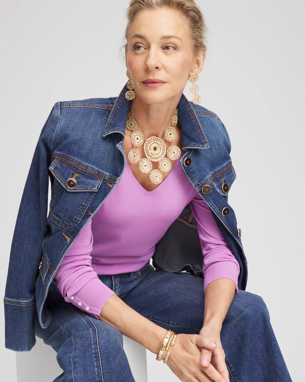 Long Sleeve V-Neck Pullover Sweater click to view larger image.