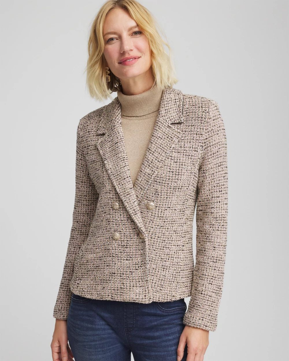 Double Breasted Tweed Blazer