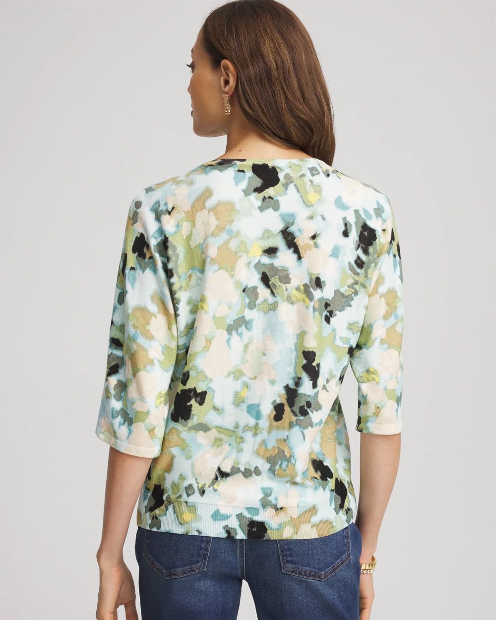 Printed Dolman V-Neck Pullover Sweater click to view larger image.