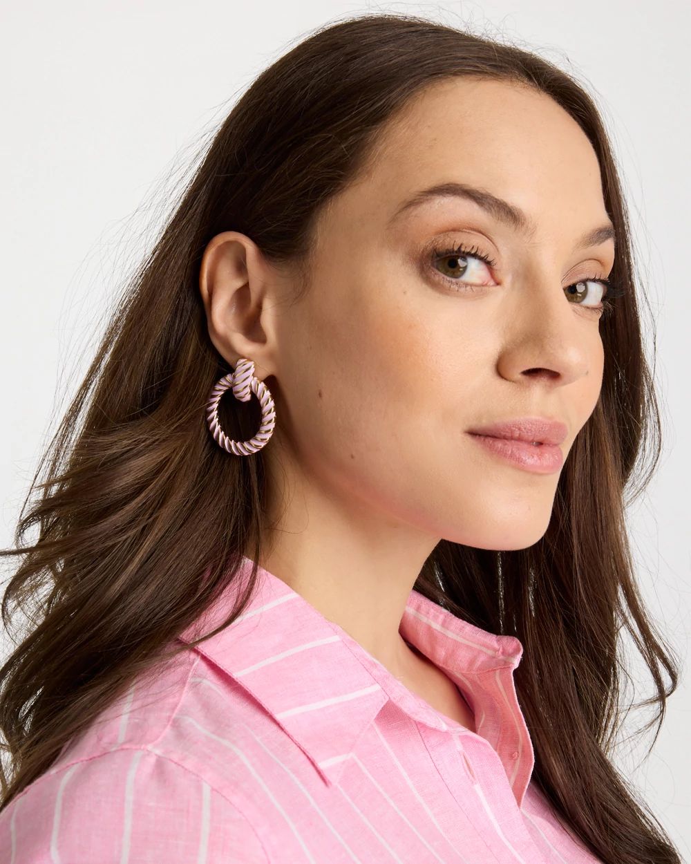 Pink Twist Drop Hoop Earrings click to view larger image.