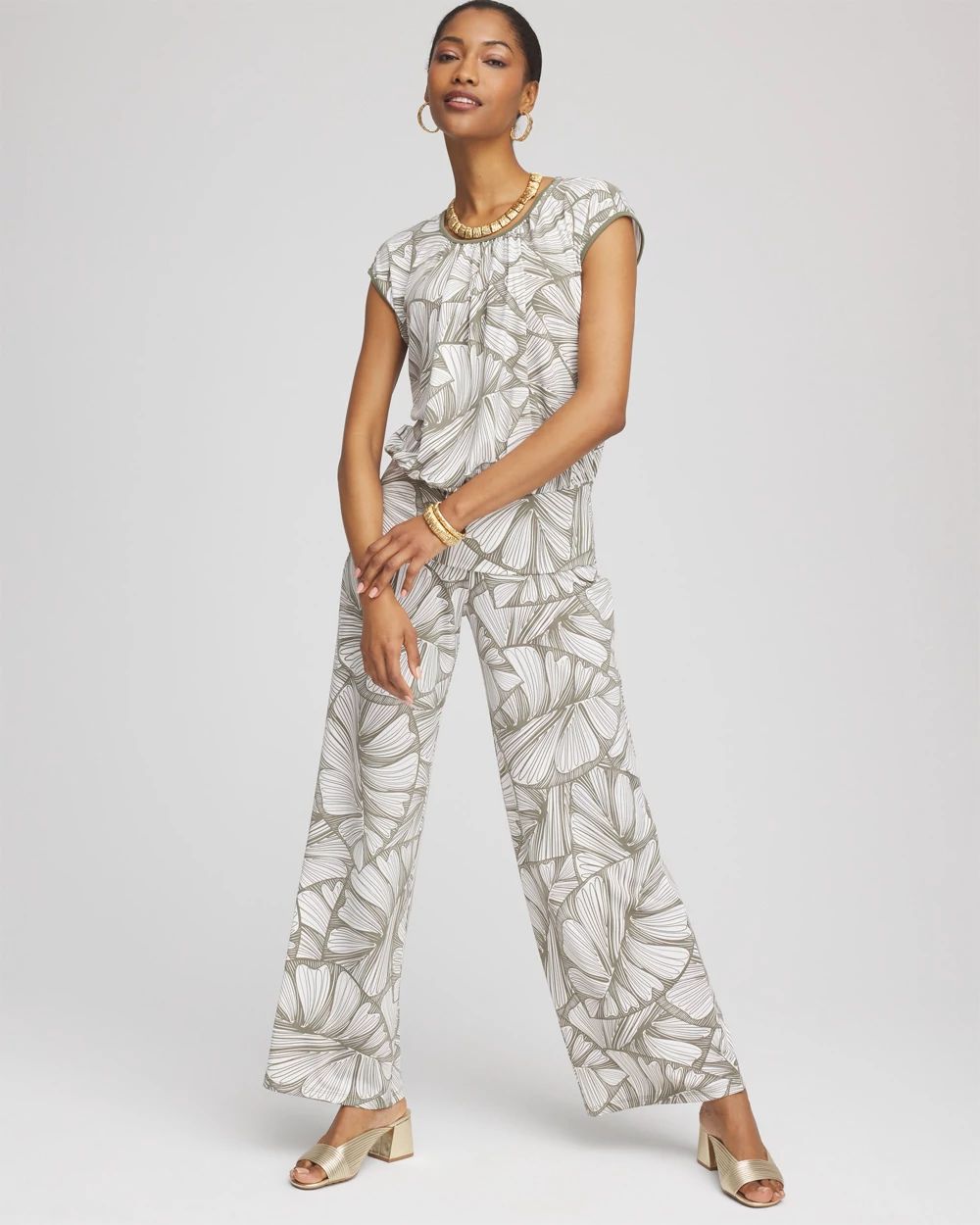 Travelers™ Abstract Leaf Print Knit Wide-Leg Pants click to view larger image.