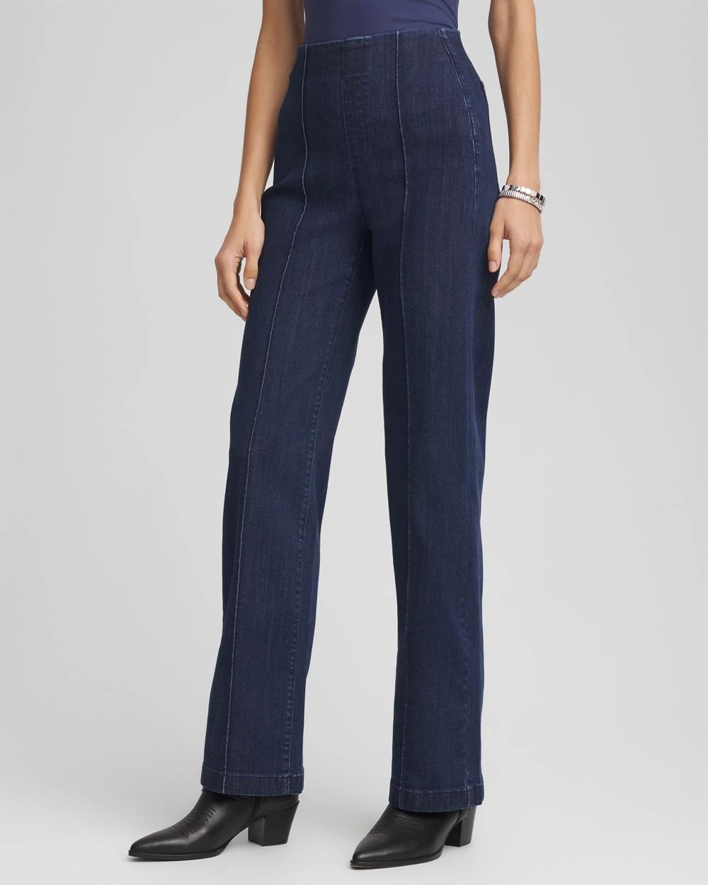 Pull-On Wide-Leg Trouser Jeans