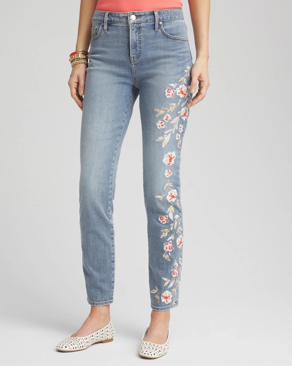 So Slimming® Embroidered Girlfriend Ankle Jeans
