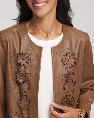Floral Cutwork Faux Leather Jacket click to view larger image.
