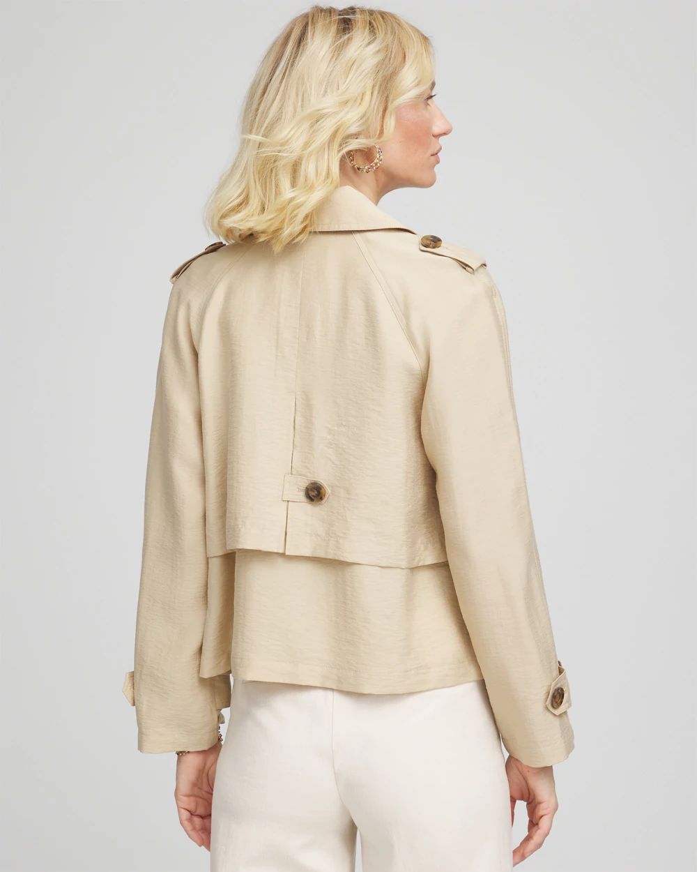 Double-Breasted Cropped Trench Coat click to view larger image.