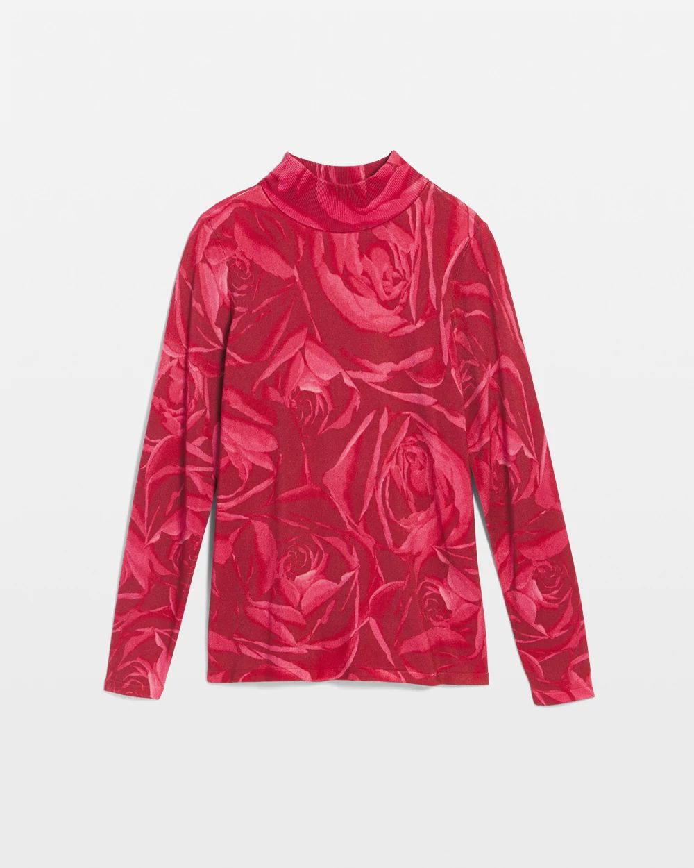 Rose Print Mockneck Pullover Sweater