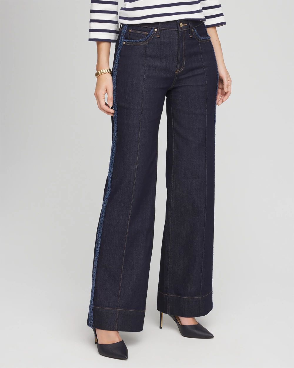 Petite Frayed High-Rise Wide-Leg Jeans