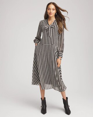 Chiffon Clip-Dot Tie-Neck Dress