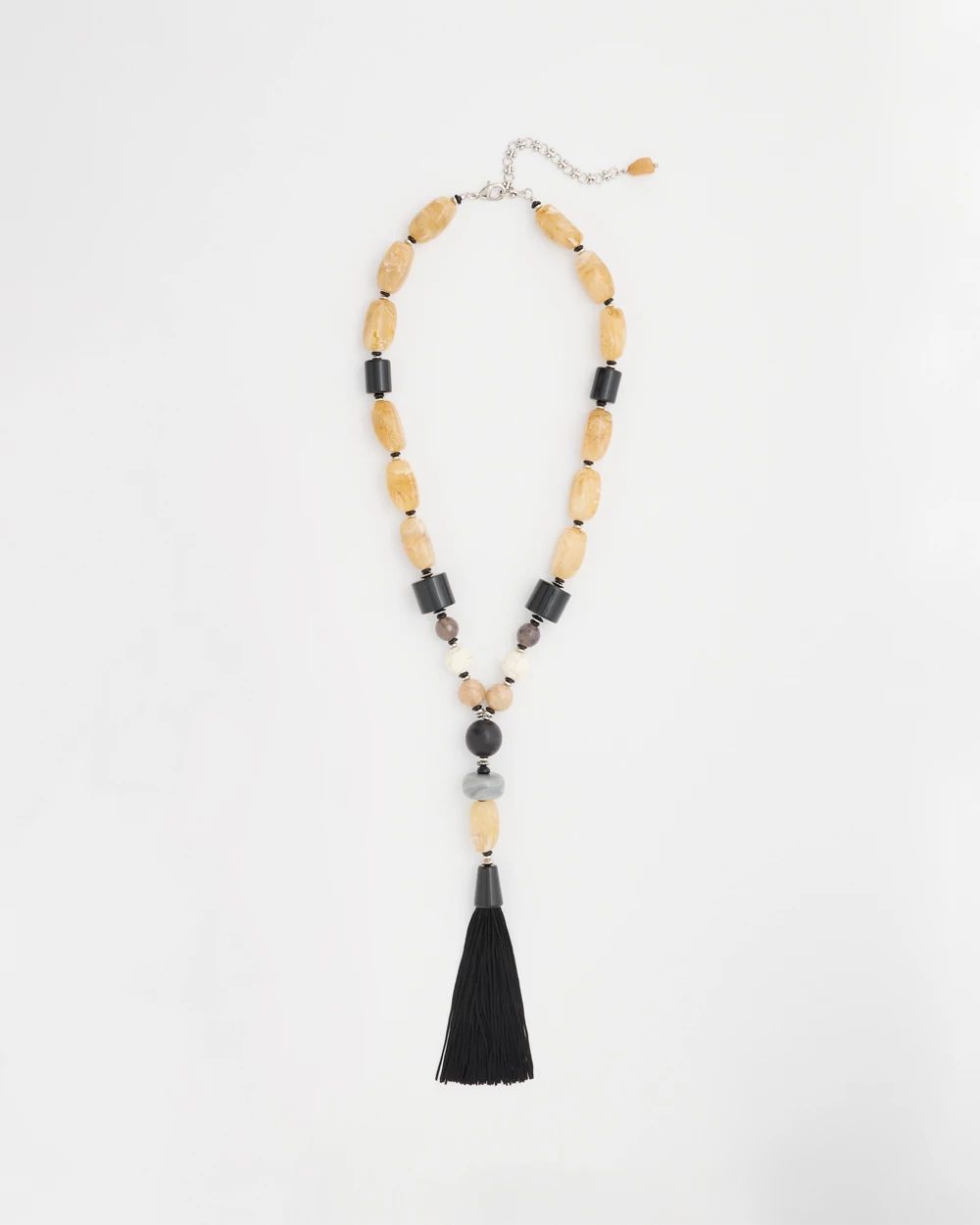 Neutral Large Beaded Tassel Necklace