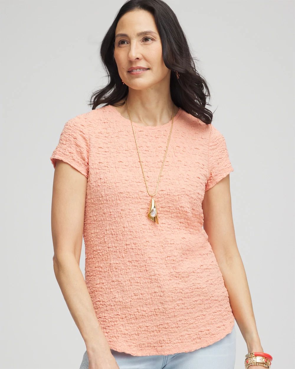 Textured Cap Sleeve Tee