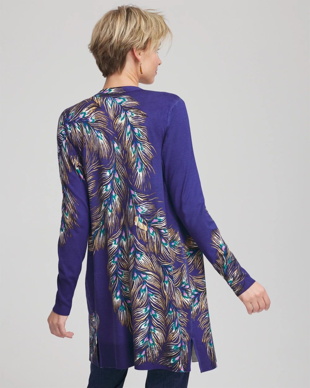 Ella Peacock-Print Cardigan Sweater