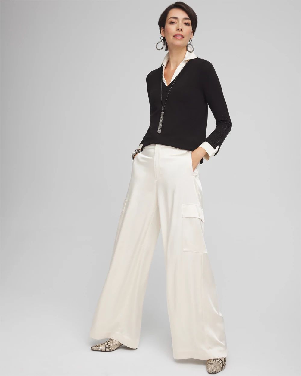 Sequin Built-In Shirt Knit Sweater