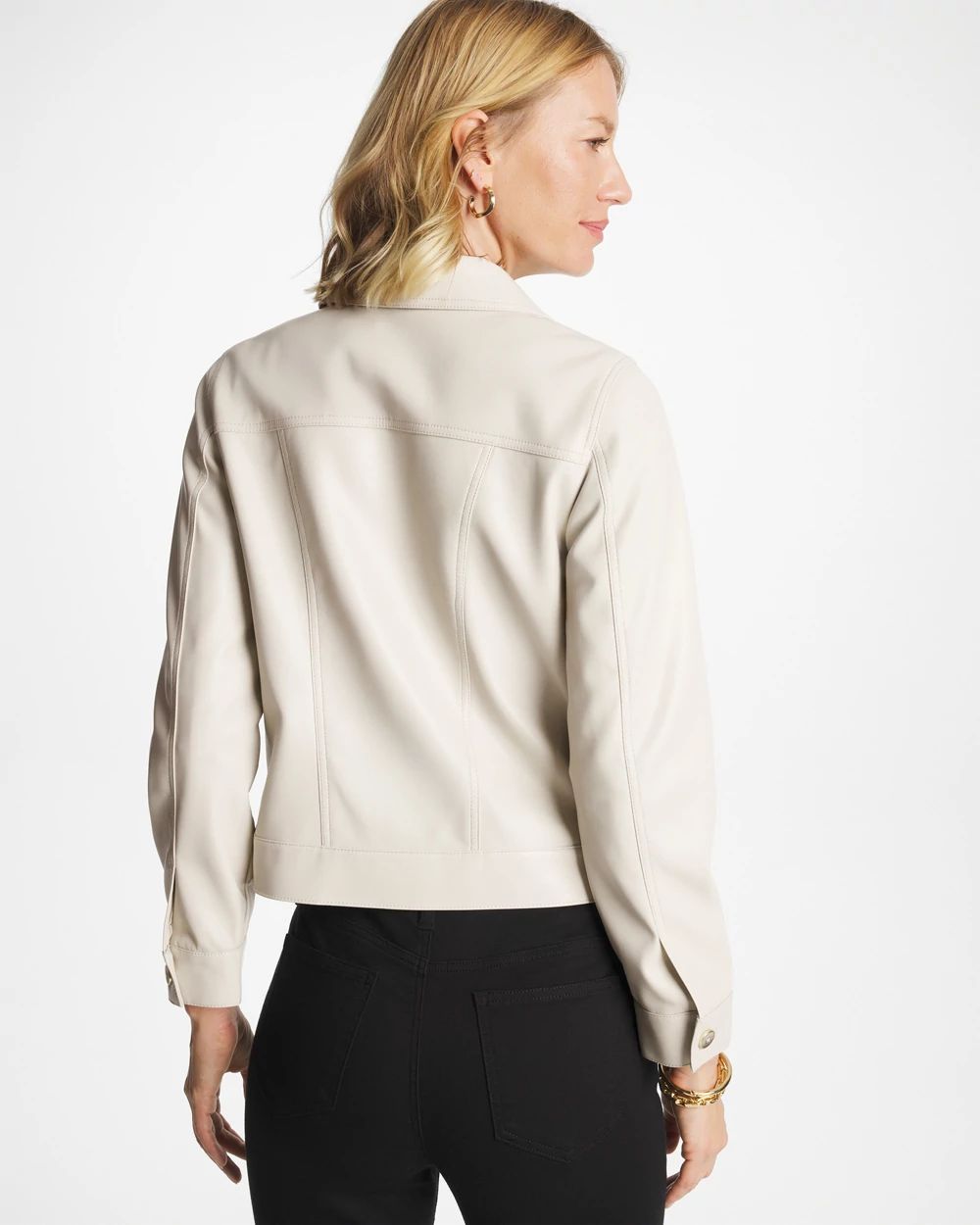 Faux Leather Trucker Jacket click to view larger image.