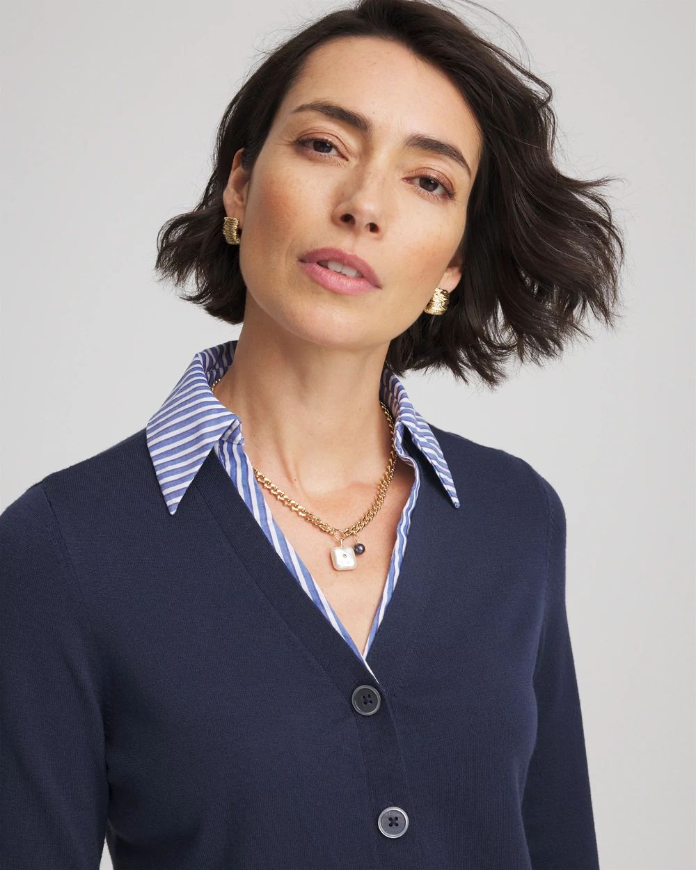 Striped Collared Cardigan Sweater