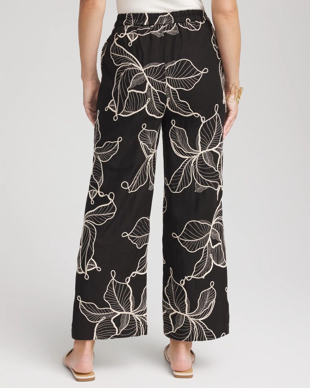 Embroidered Wide-Leg Cropped Pants click to view larger image.