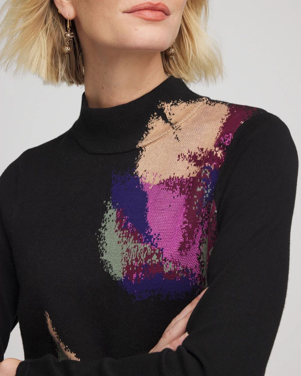 Ella Mockneck Jacquard Pullover Sweater