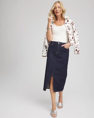 High-Rise Straight Stretch-Denim Skirt