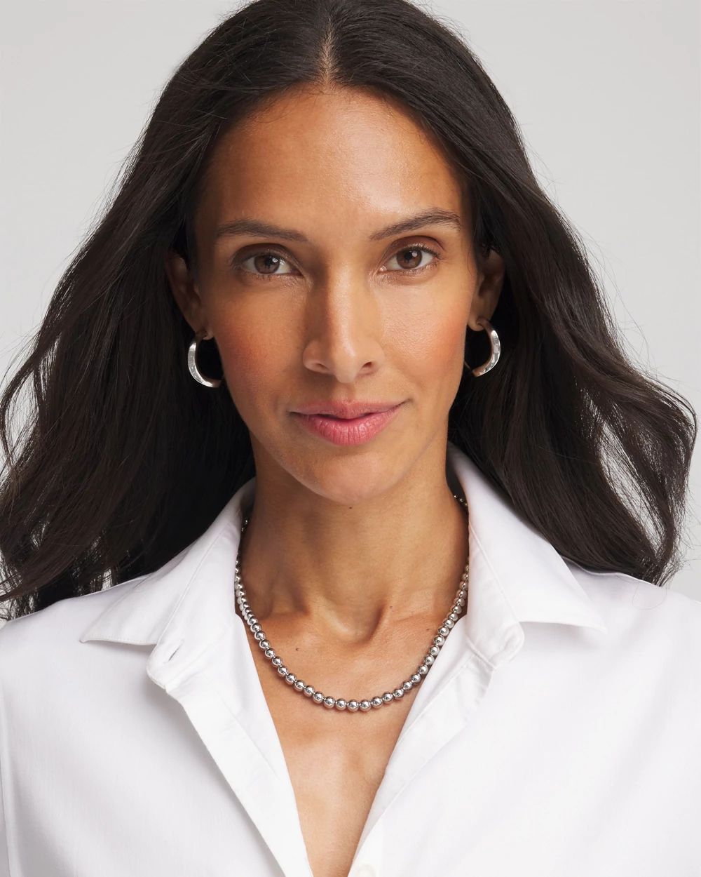 Silvertone Beaded Necklace click to view larger image.