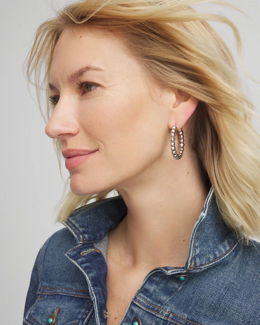 Silvertone Beaded Hoop Earrings