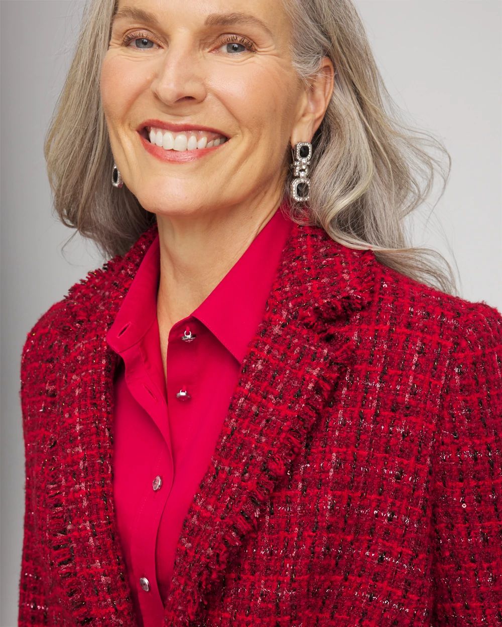 Red Tweed Sequins Blazer