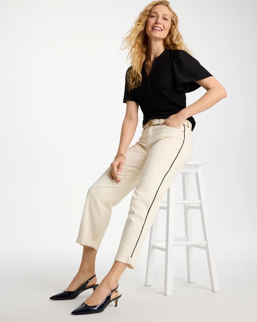 Piping Boyfriend Crop Jeans click to view larger image.