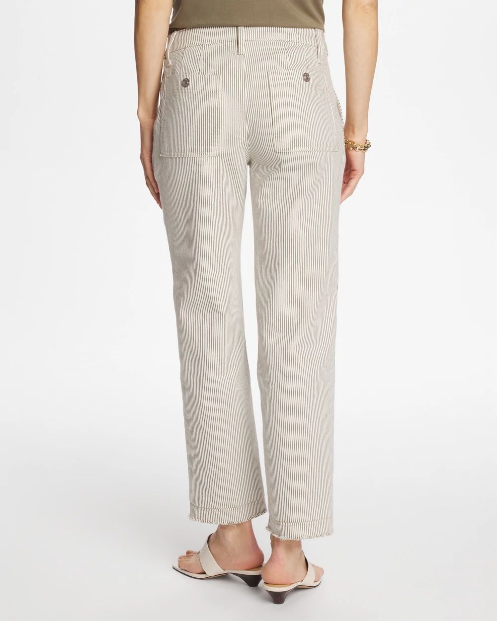 Stripe Girlfriend Straight Ankle Jeans